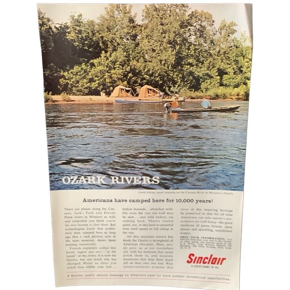 Vintage 1962 Sinclair Great Name in Oil Ozark Rivers Ad Advertisment